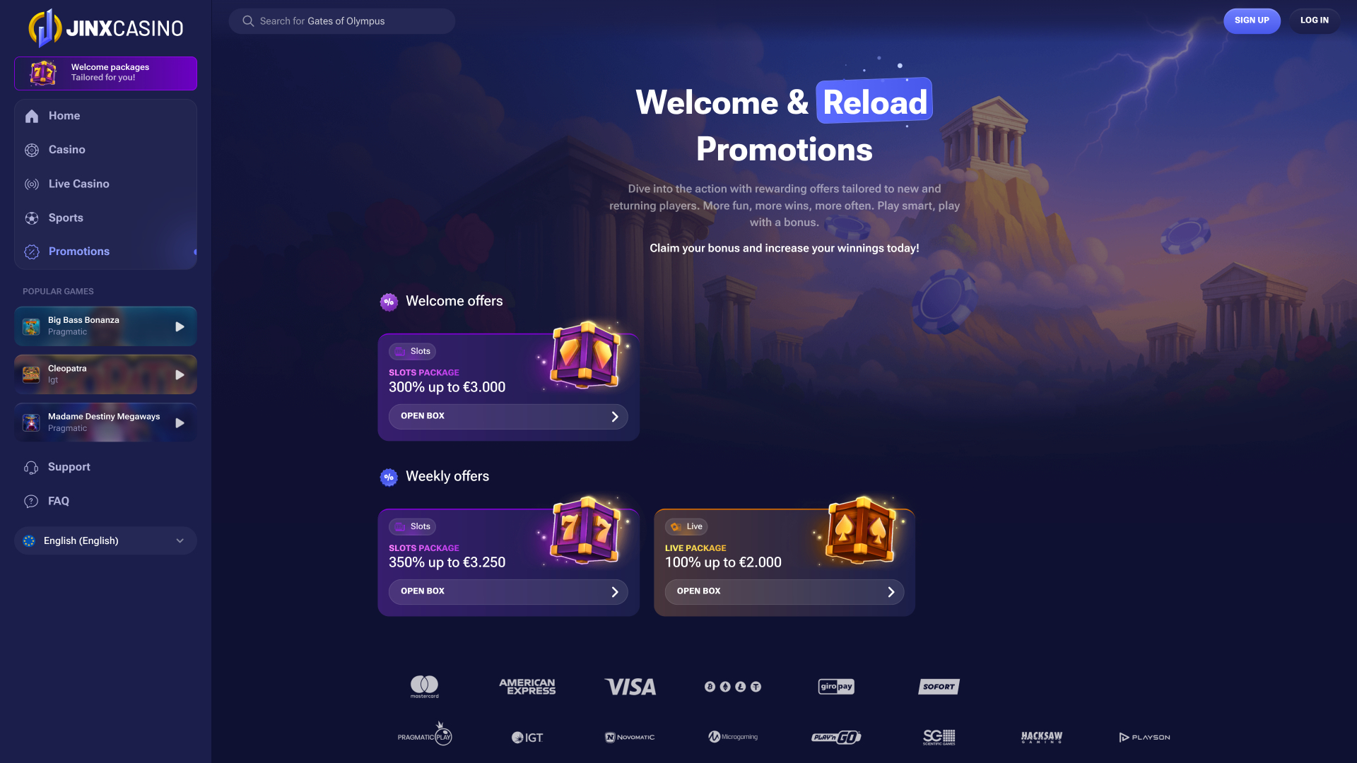 Promotions du casino Jinx version bureau