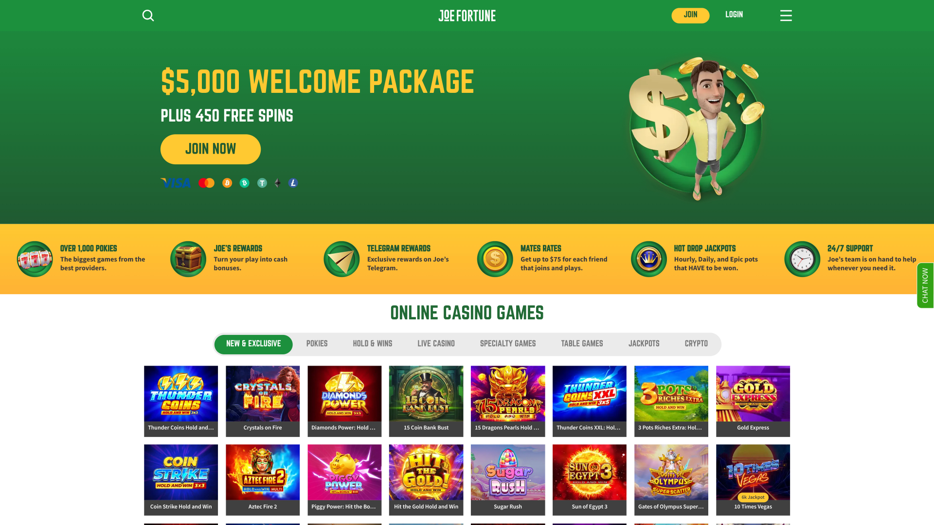 Page d'accueil du casino Joe Fortune version ordinateur