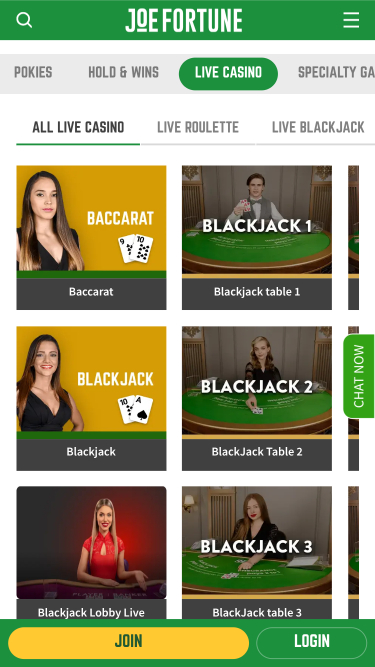 Joe Fortune Casino Live Croupier Mobile