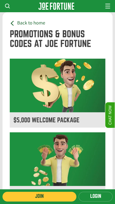 Promotions mobiles du casino Joe Fortune