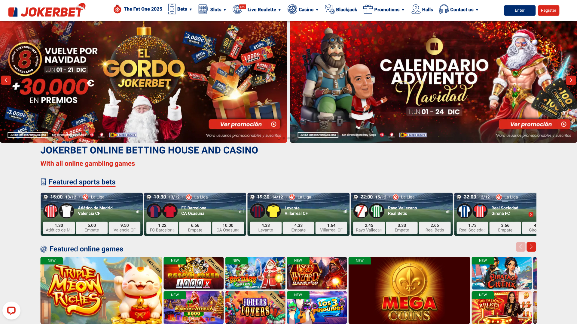 Page d'accueil du casino Jokerbet version ordinateur