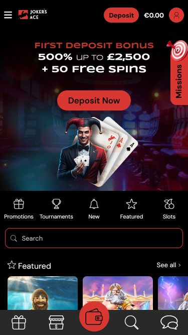 Page d'accueil mobile de Joker's Ace Casino