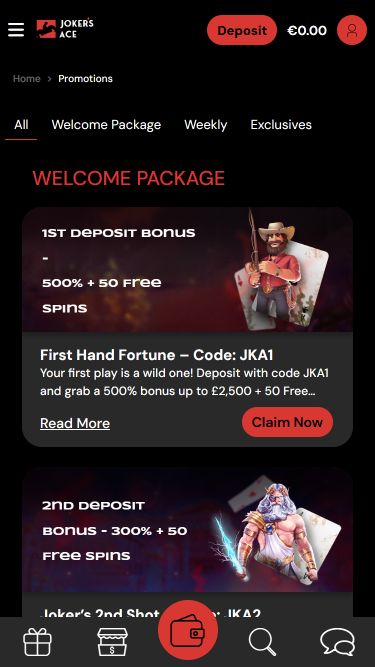 Promotions mobiles du casino Joker's Ace