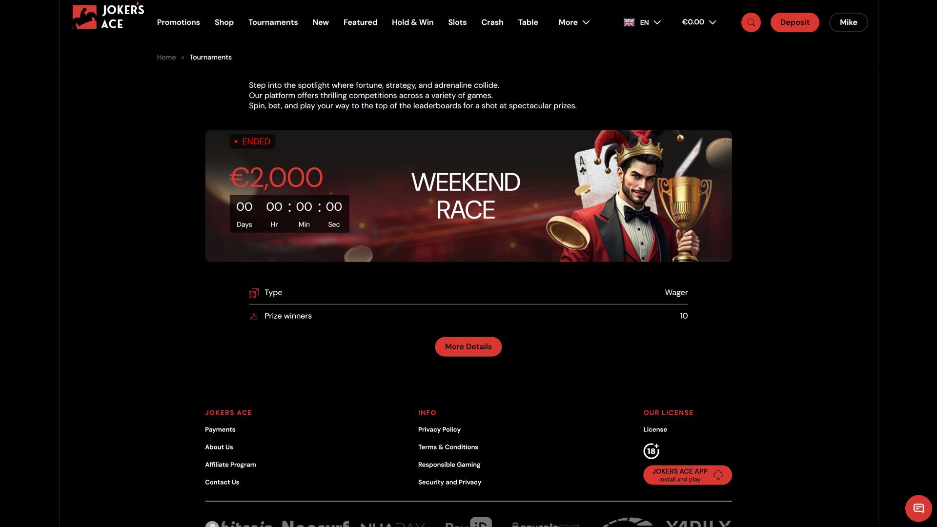 Tournois de casino sur ordinateur Joker's Ace