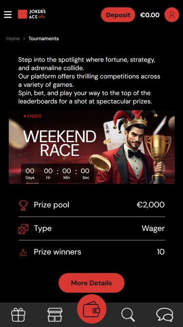 Tournois mobiles du casino Joker's Ace