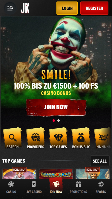 Jokery Casino Mobile Homepage