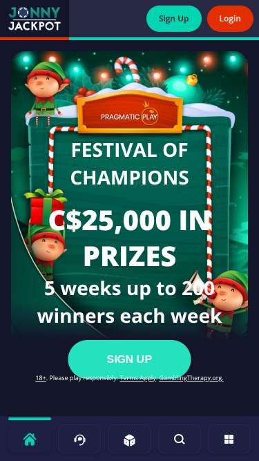 Page d'accueil mobile du casino Jonny Jackpot