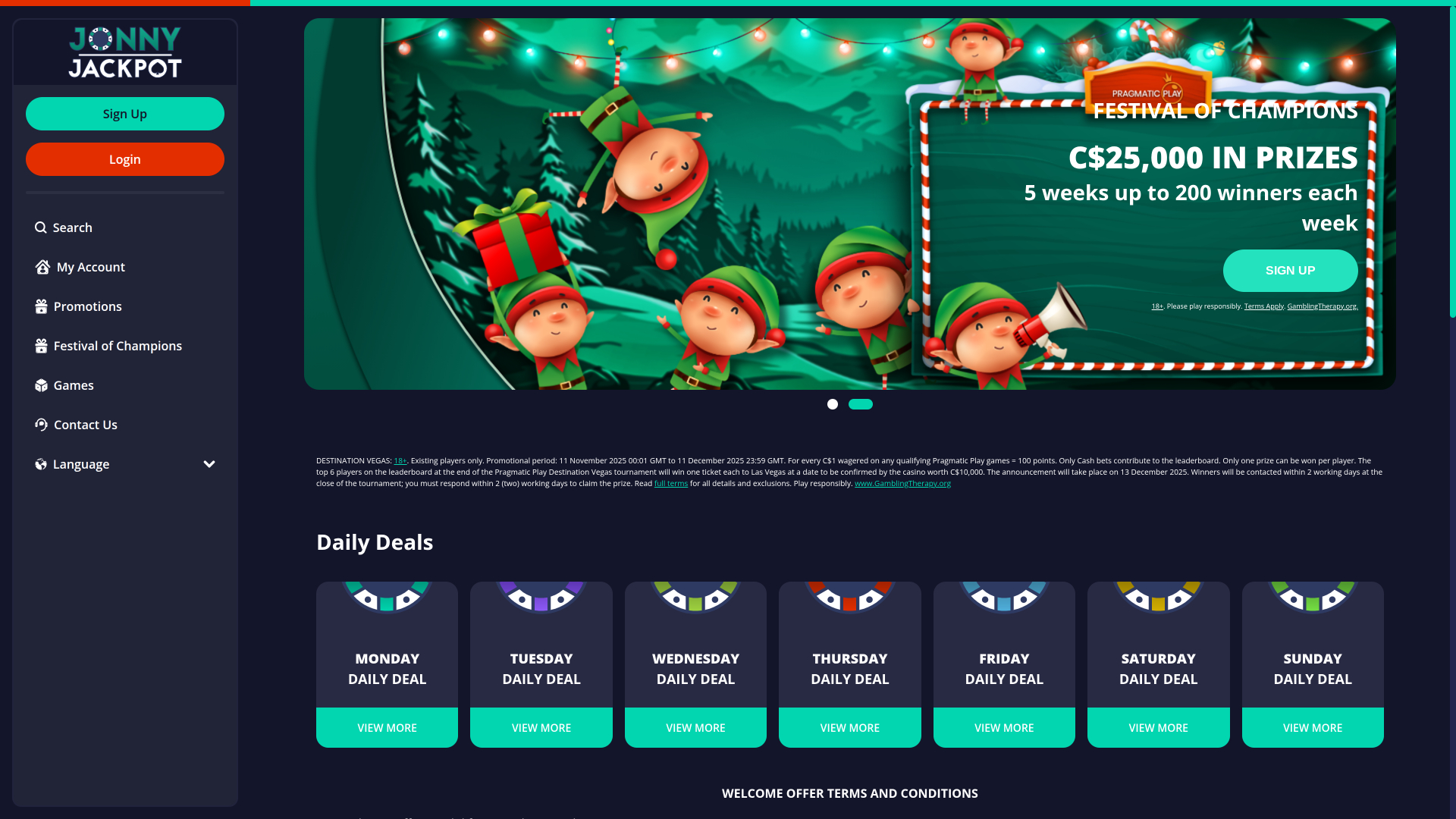 Promotions du casino Jonny Jackpot version bureau