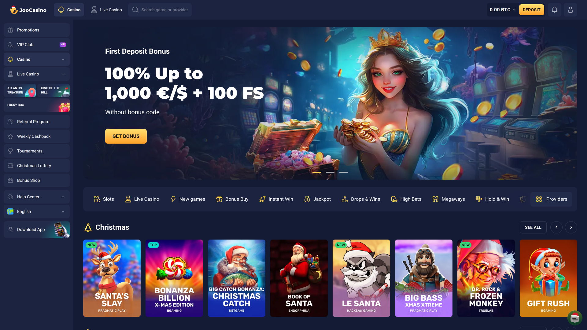 Page d'accueil de Joo Casino pour ordinateur