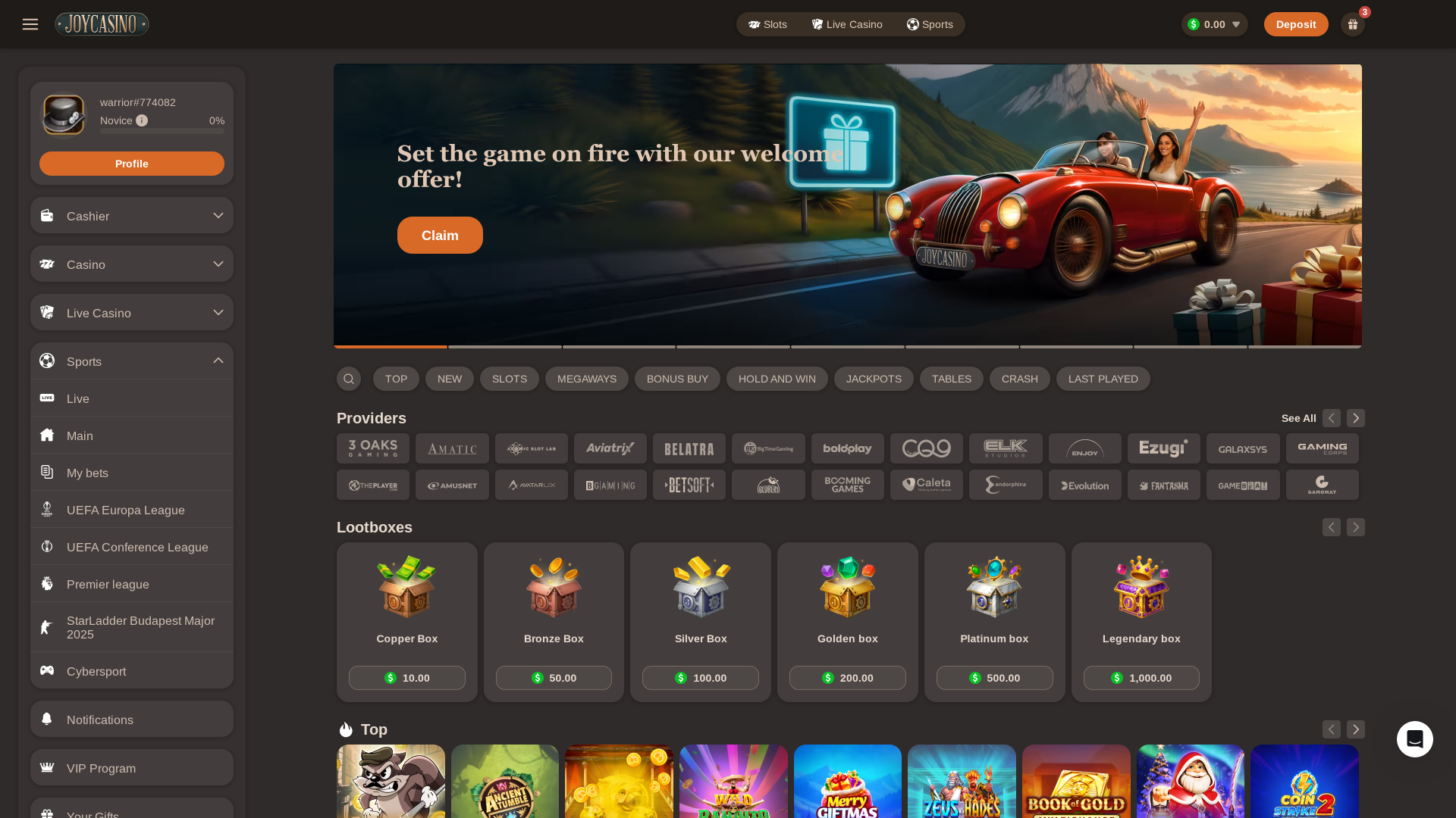 Homepage desktop di Joy Casino