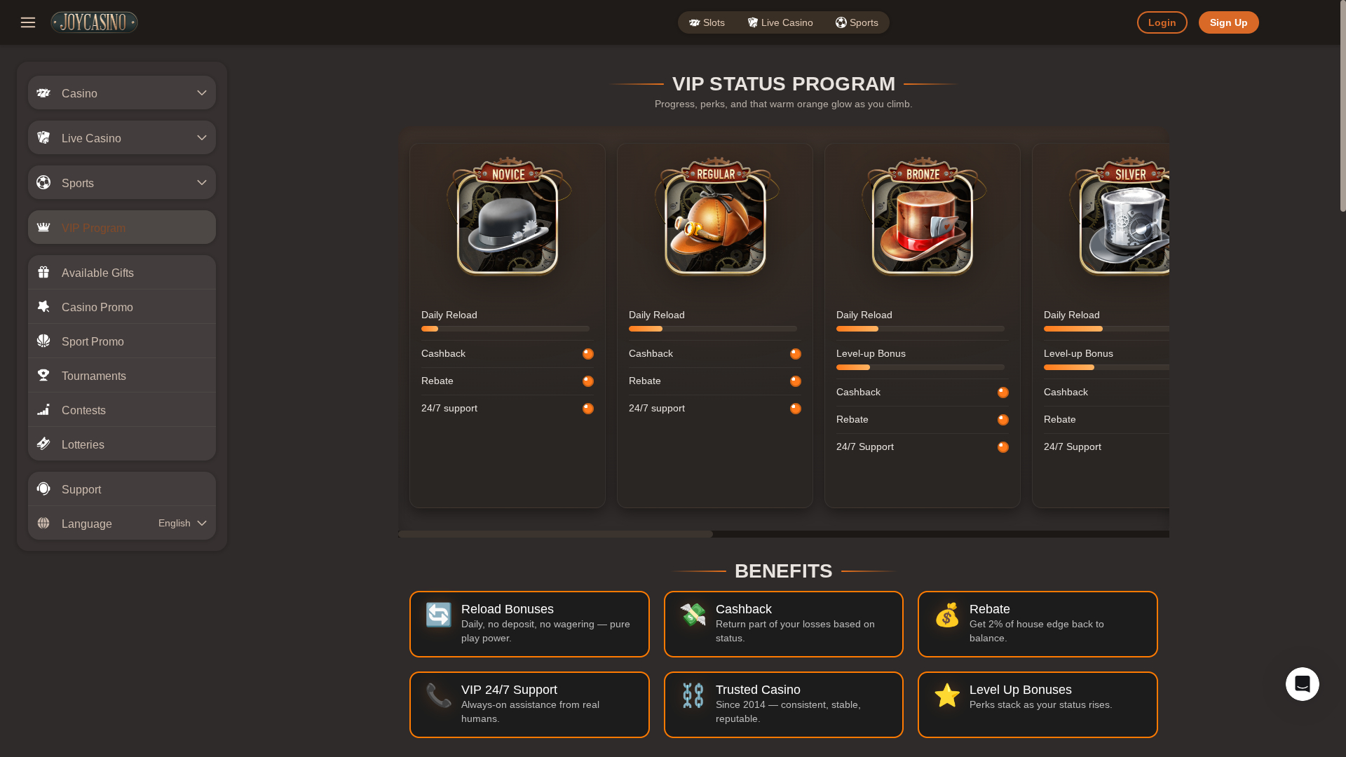 Programma VIP desktop di JoyCasino