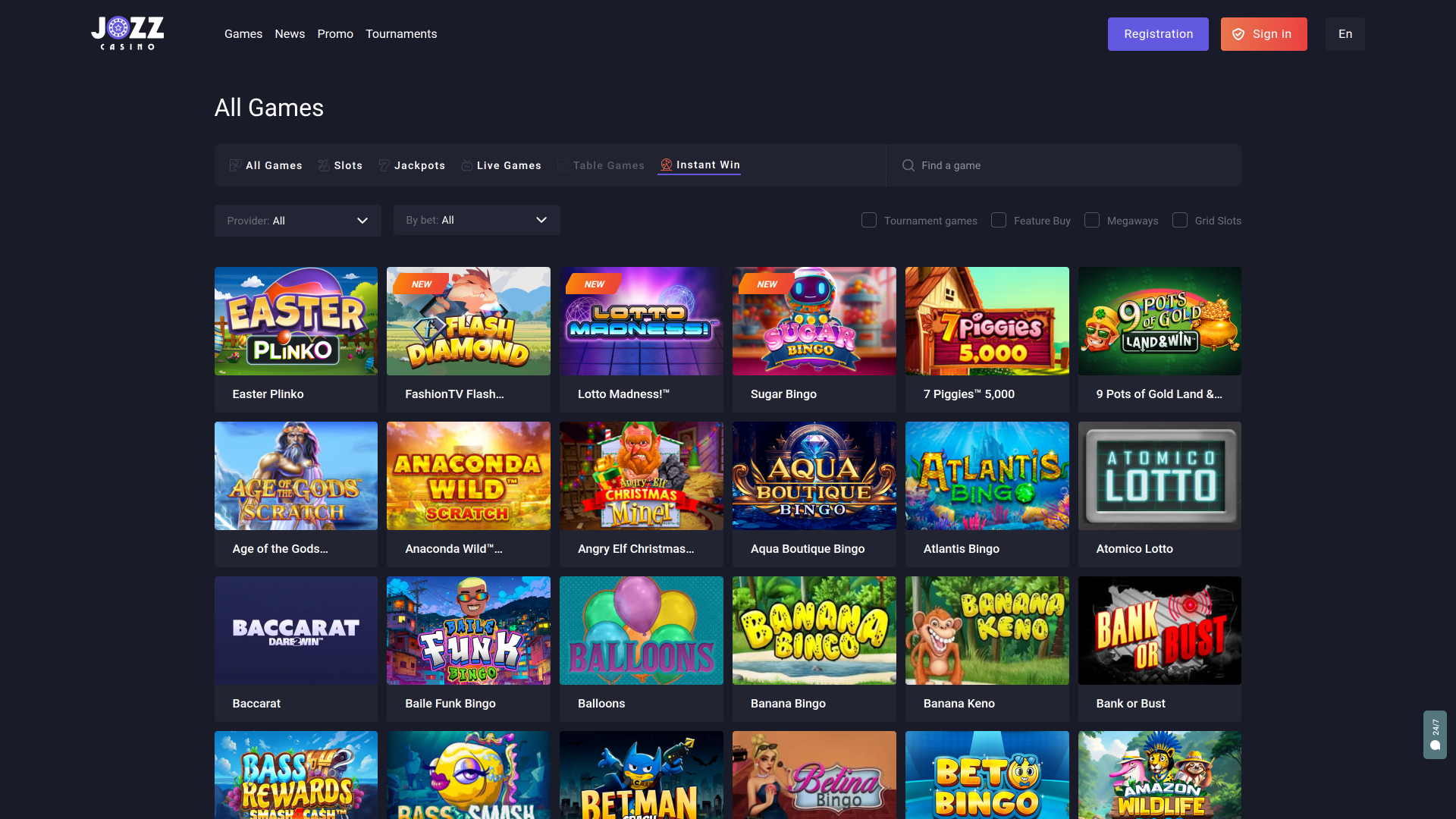 Jozz Casino Desktop Instant Win