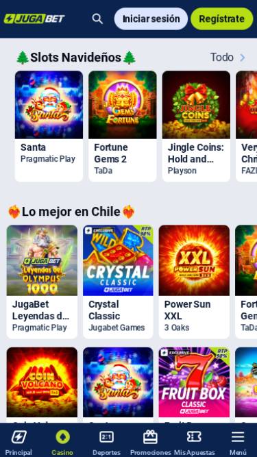Capture d'écran de la page mobile des jeux du casino Jugabet