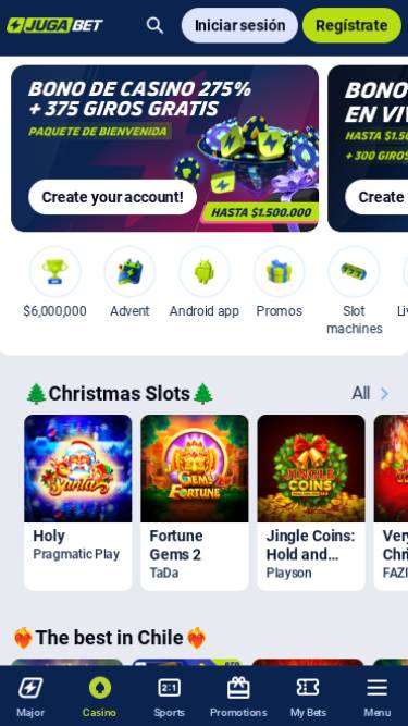 Capture d'écran de la page d'accueil mobile du casino Jugabet