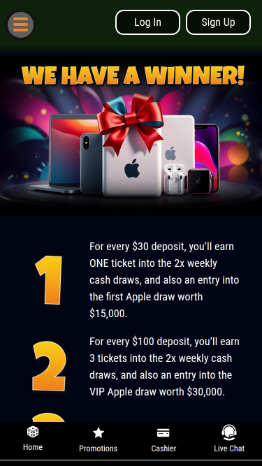 Sorteo de efectivo móvil de Juicy Vegas Casino