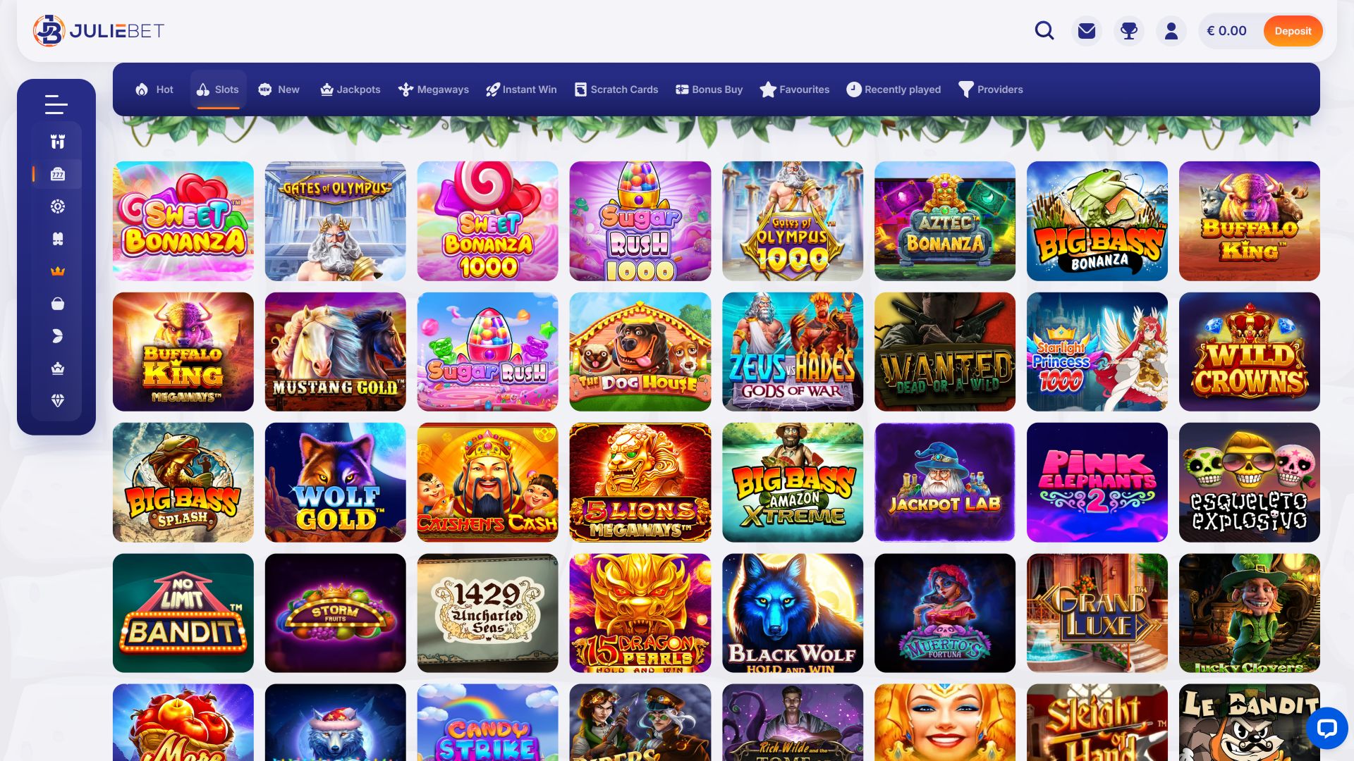 Jeux de casino Juliebet sur ordinateur