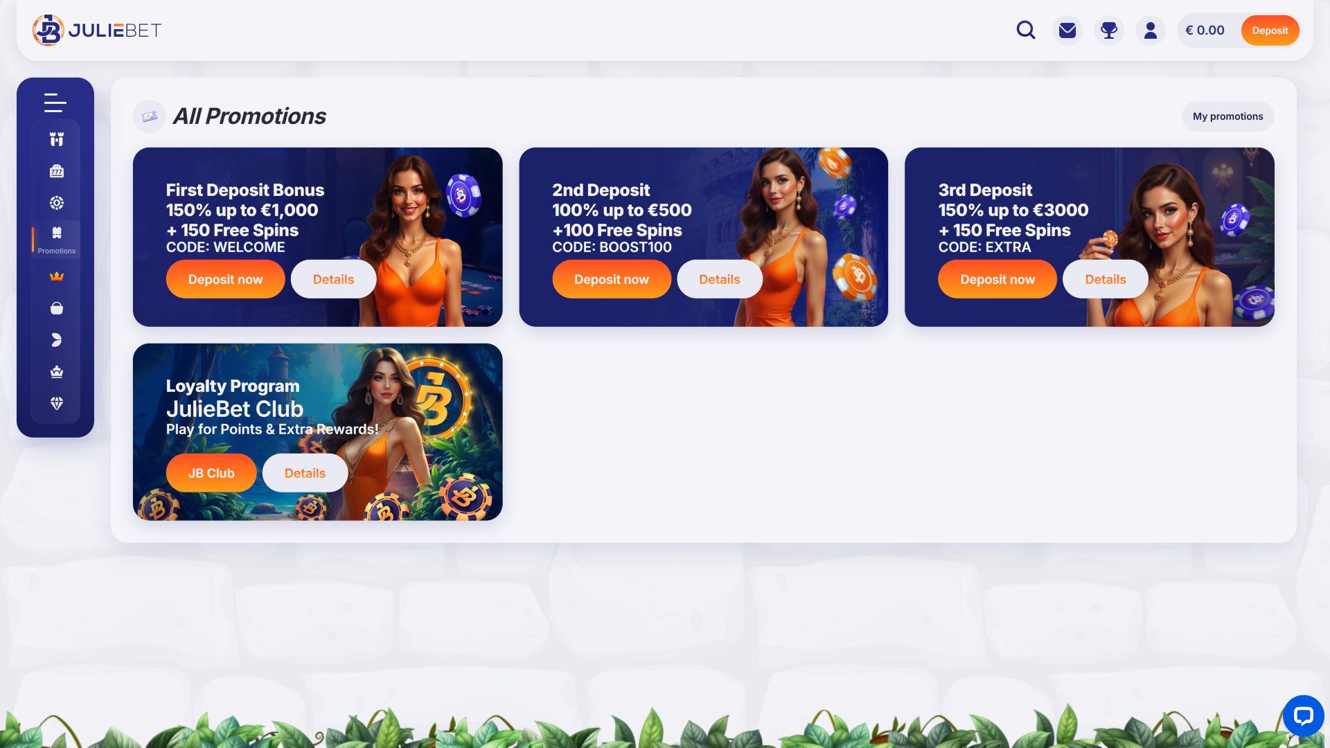 Promotions sur ordinateur du casino Juliebet