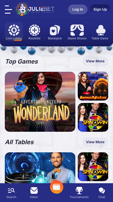 Casino mobile Juliebet avec croupier en direct