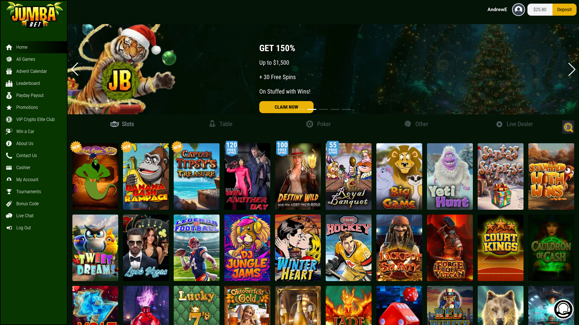 Jumba Bet Casino Desktop Homepage