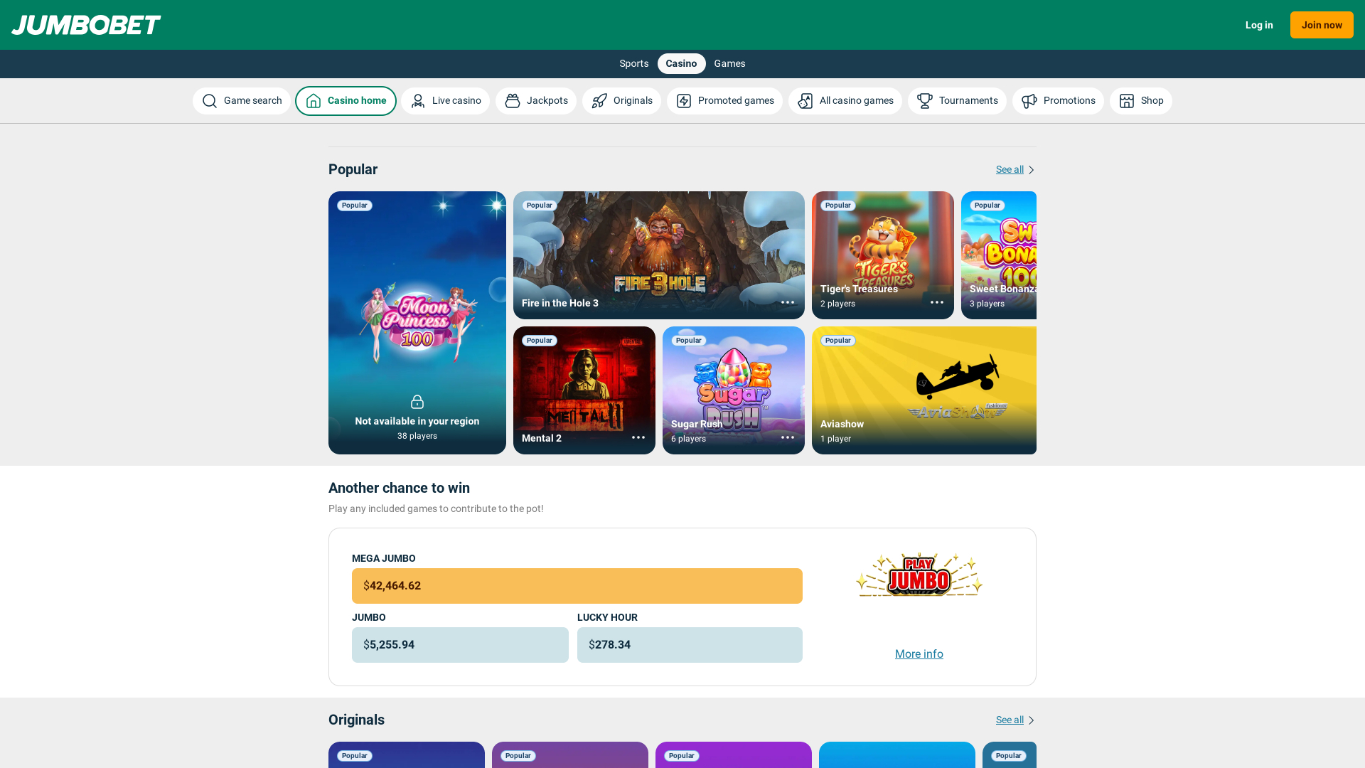 Captura de pantalla de juegos del casino JumboBet