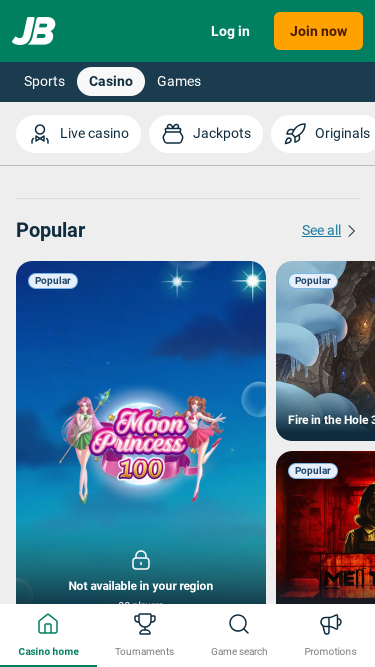 Captura de pantalla móvil de juegos de JumboBet Casino