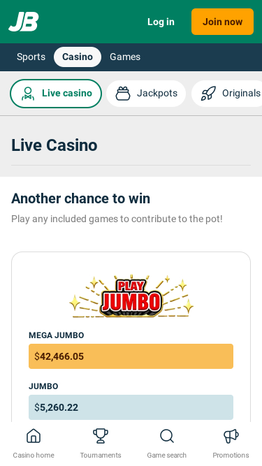 Captura de pantalla móvil de LiveDealers de JumboBet Casino