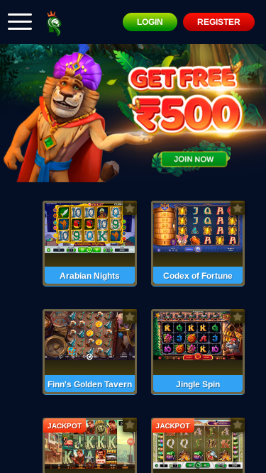 Homepage mobile di JungleRaja Casino