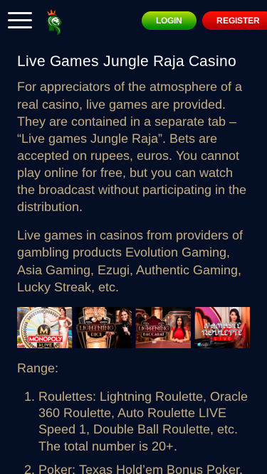 JungleRaja Casino Mobile Croupier dal vivo