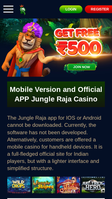 JungleRaja Casino Mobile Versione Mobile
