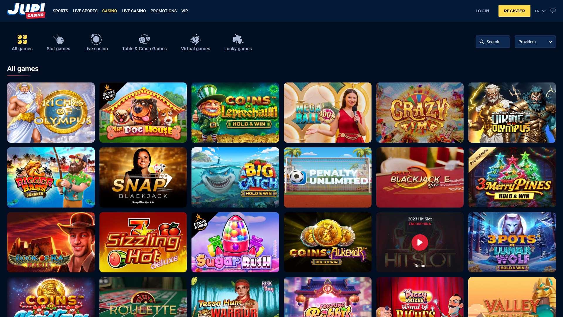 Jeux de casino Jupi sur ordinateur