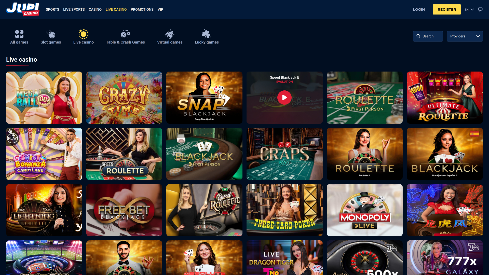 Jupi Casino Desktop avec croupier en direct