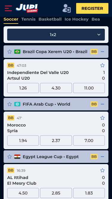 Jupi Casino Mobile sports en direct