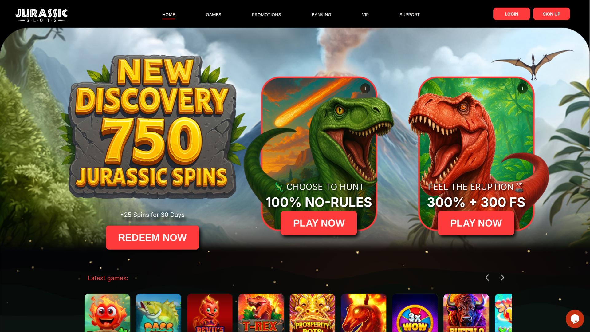 Jurassic Slots Casino Homepage