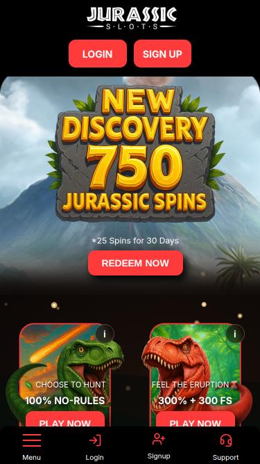 Jurassic Slots Casino mobile Homepage
