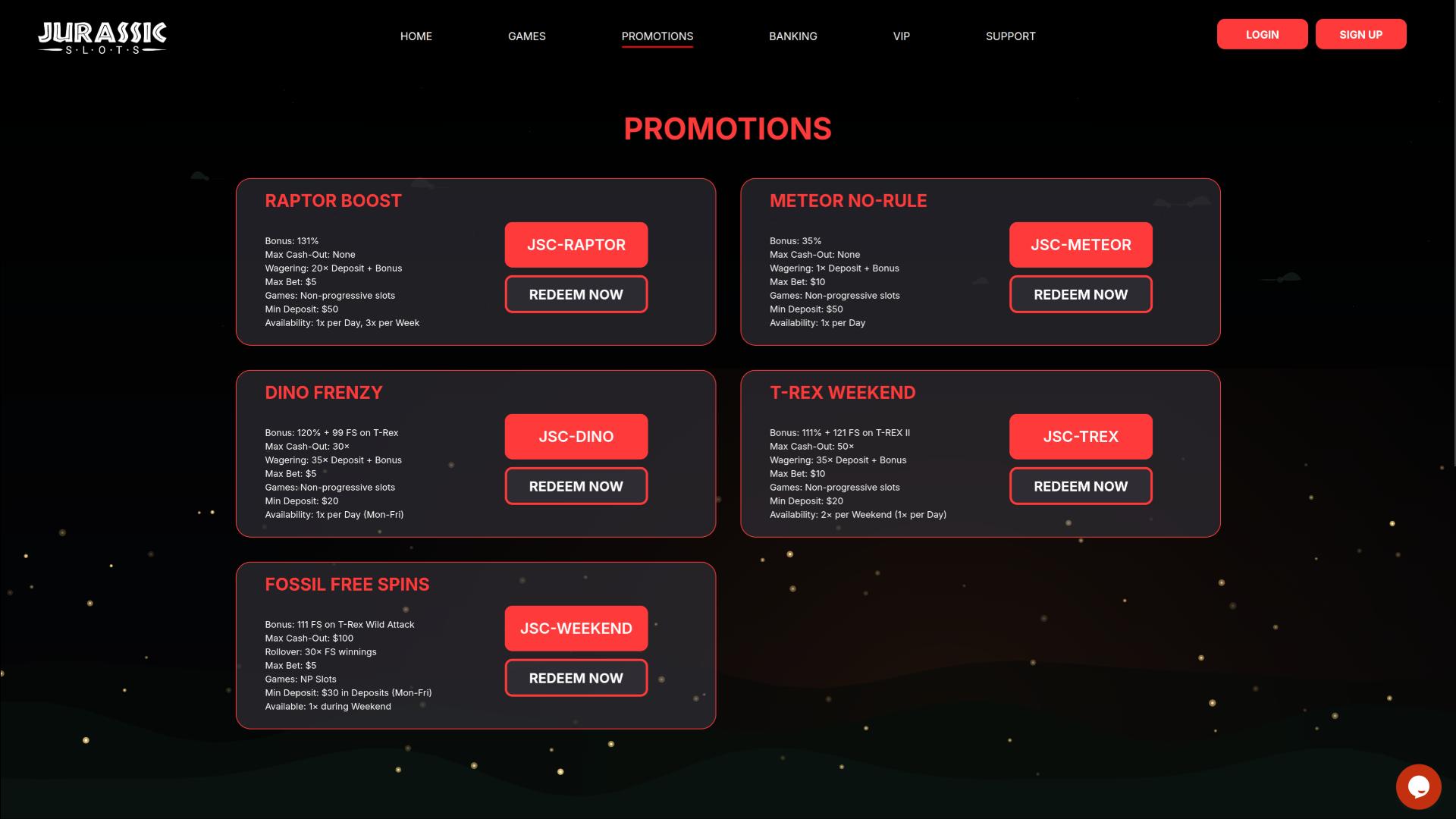 Jurassic Slots Casino-Aktionsseite