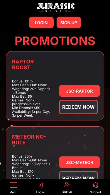 Jurassic Slots Casino – Aktionsseite für Mobilgeräte