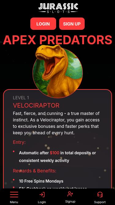 Jurassic Slots Casino VIP-Mobilseite