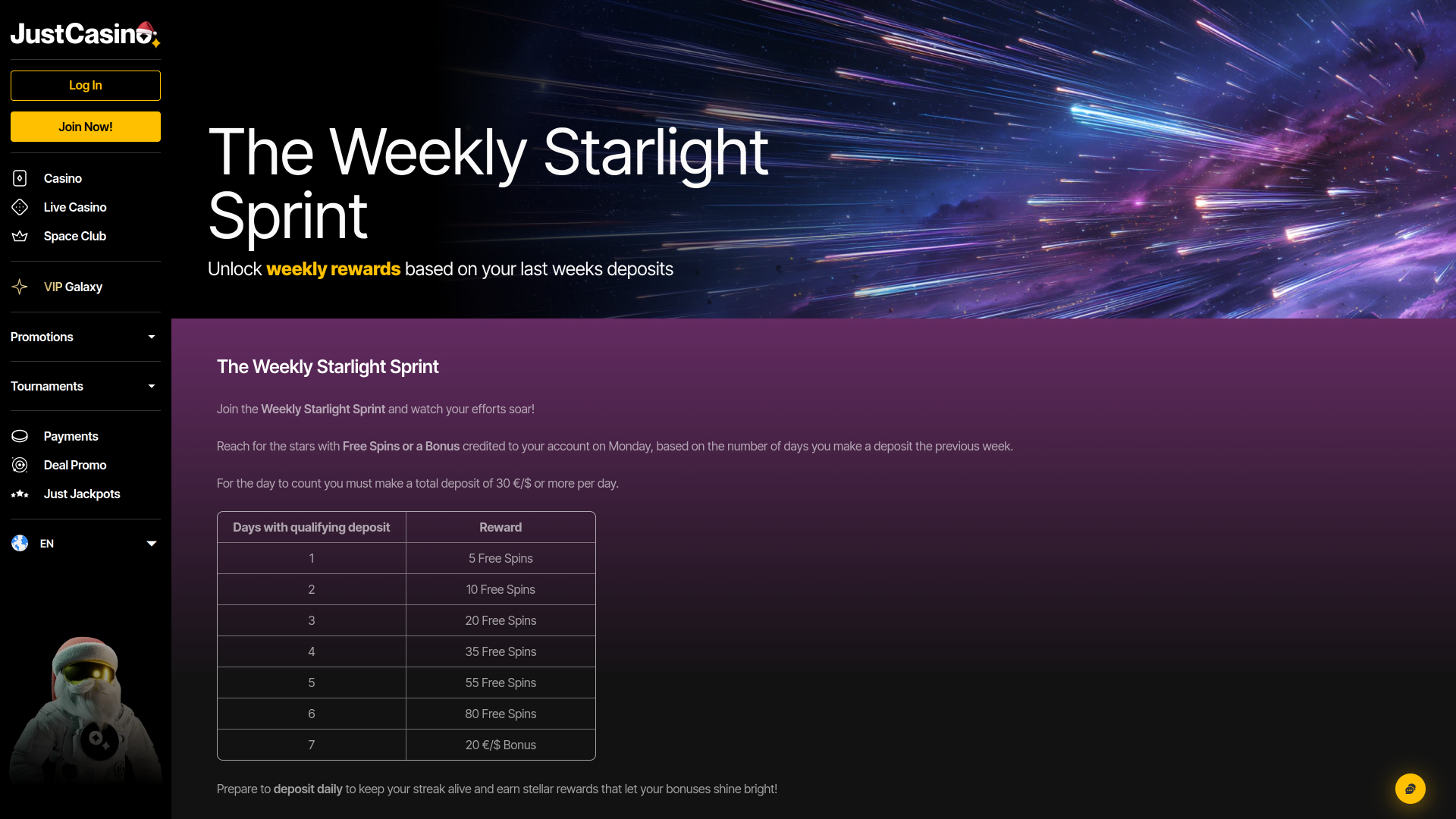 Promotions JustCasino pour ordinateur