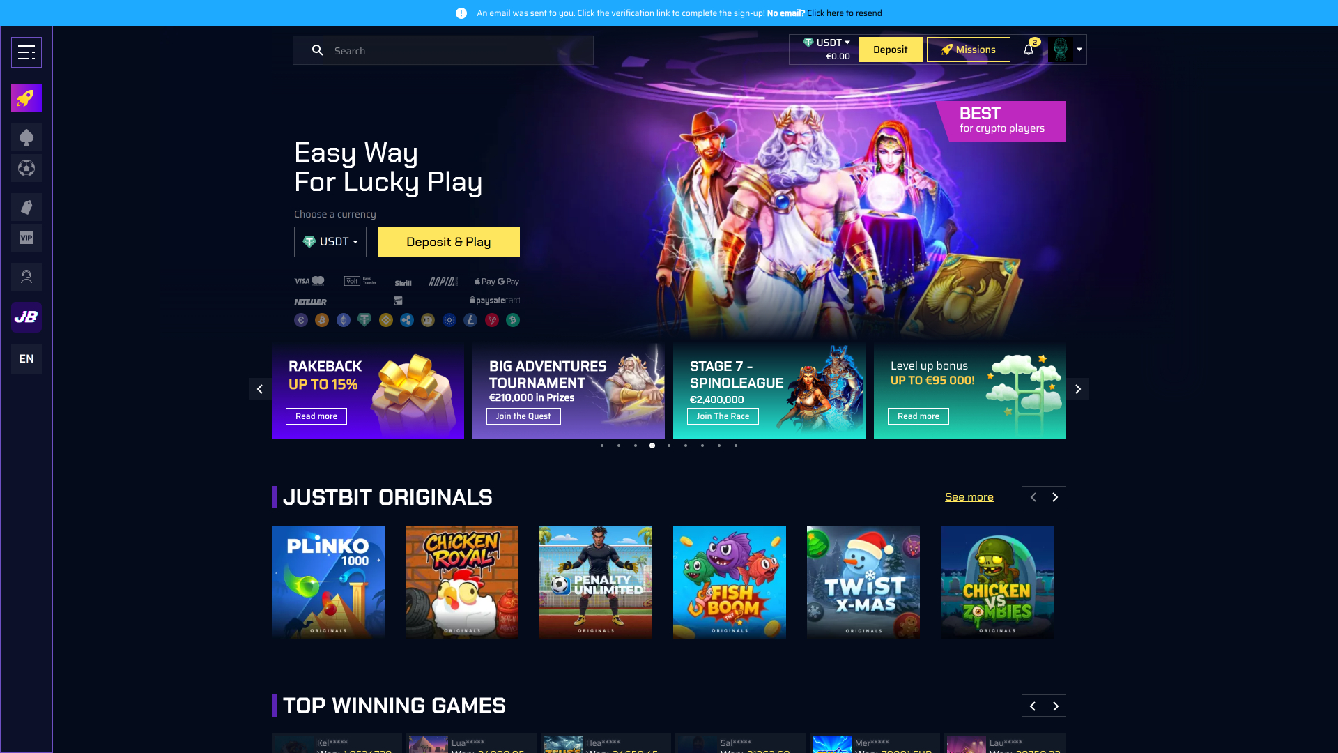 JustBit Casino Desktop Homepage