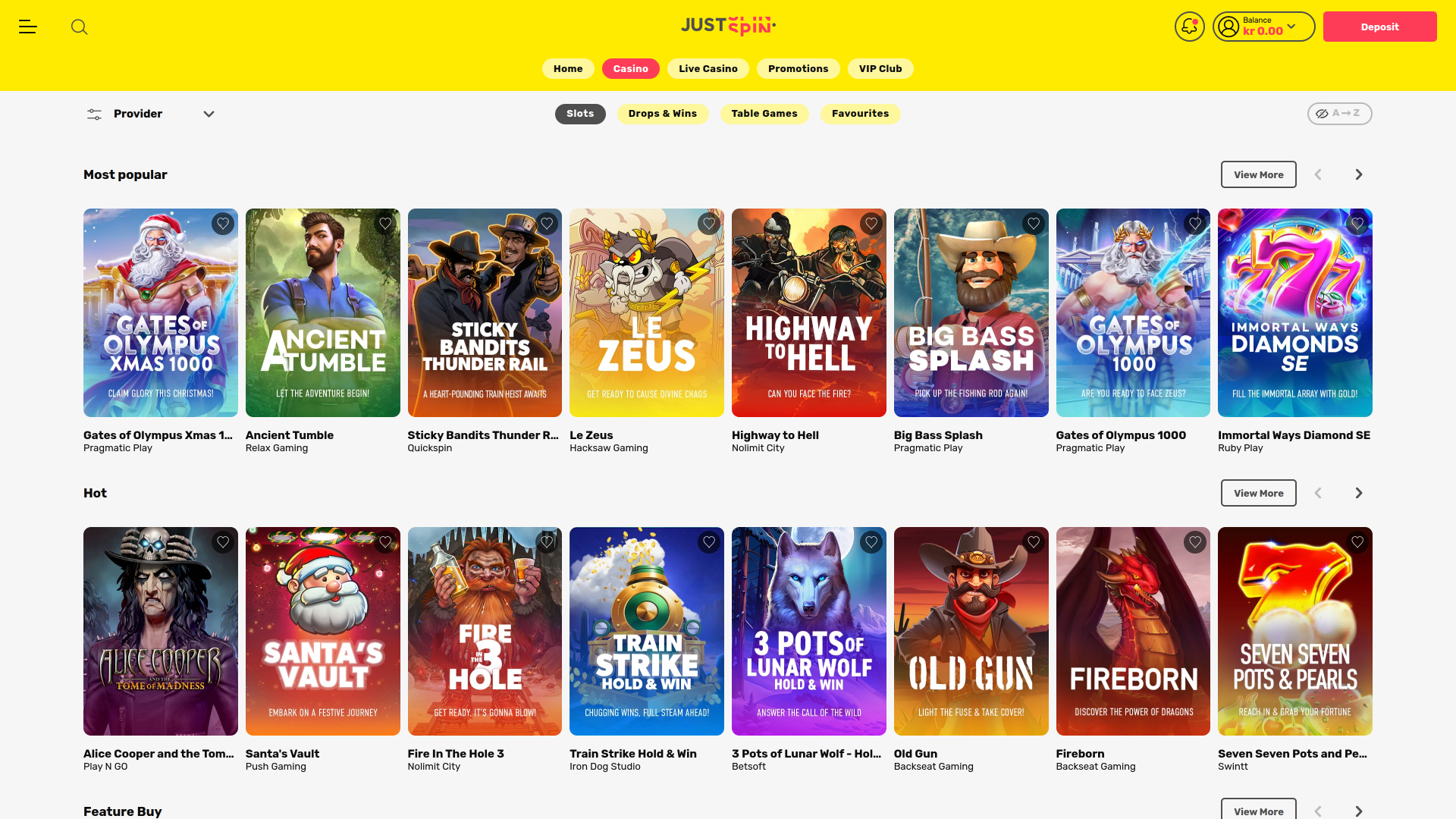 Jeux de casino Justspin pour ordinateur