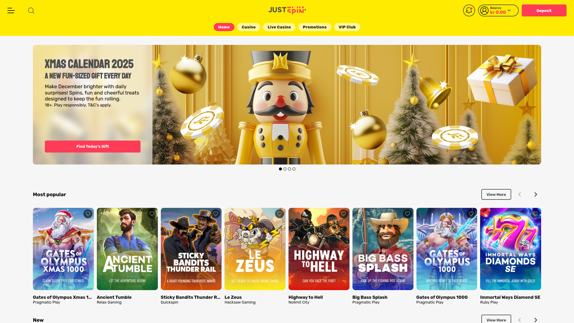 Page d'accueil du bureau de Justspin Casino