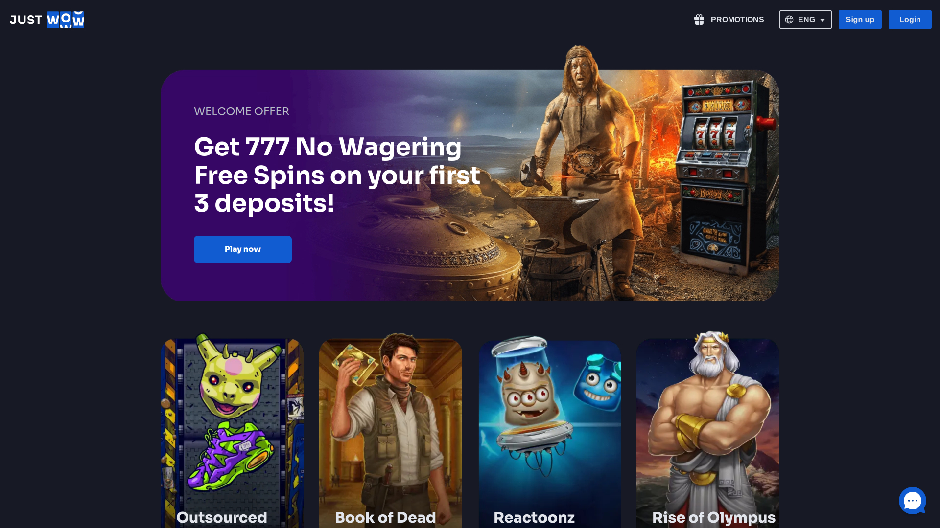Homepage desktop di JustWOW Casino
