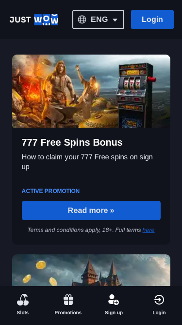 Promozioni mobile di JustWOW Casino