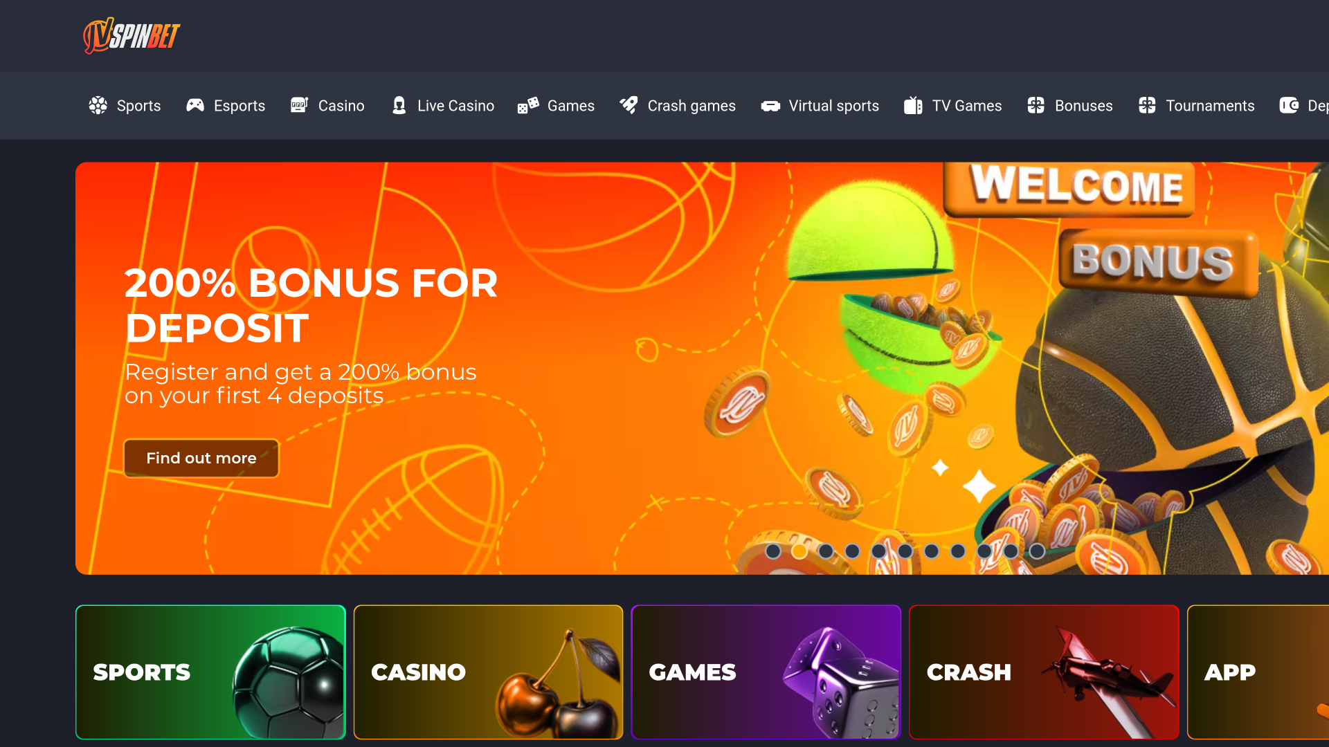 Página de inicio del casino JVSPINBET para escritorio
