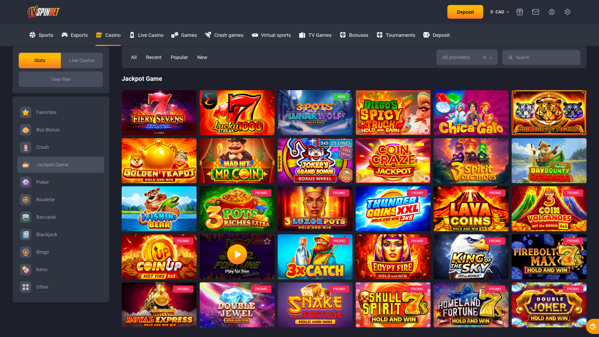 Jackpot de escritorio del casino JVSPINBET