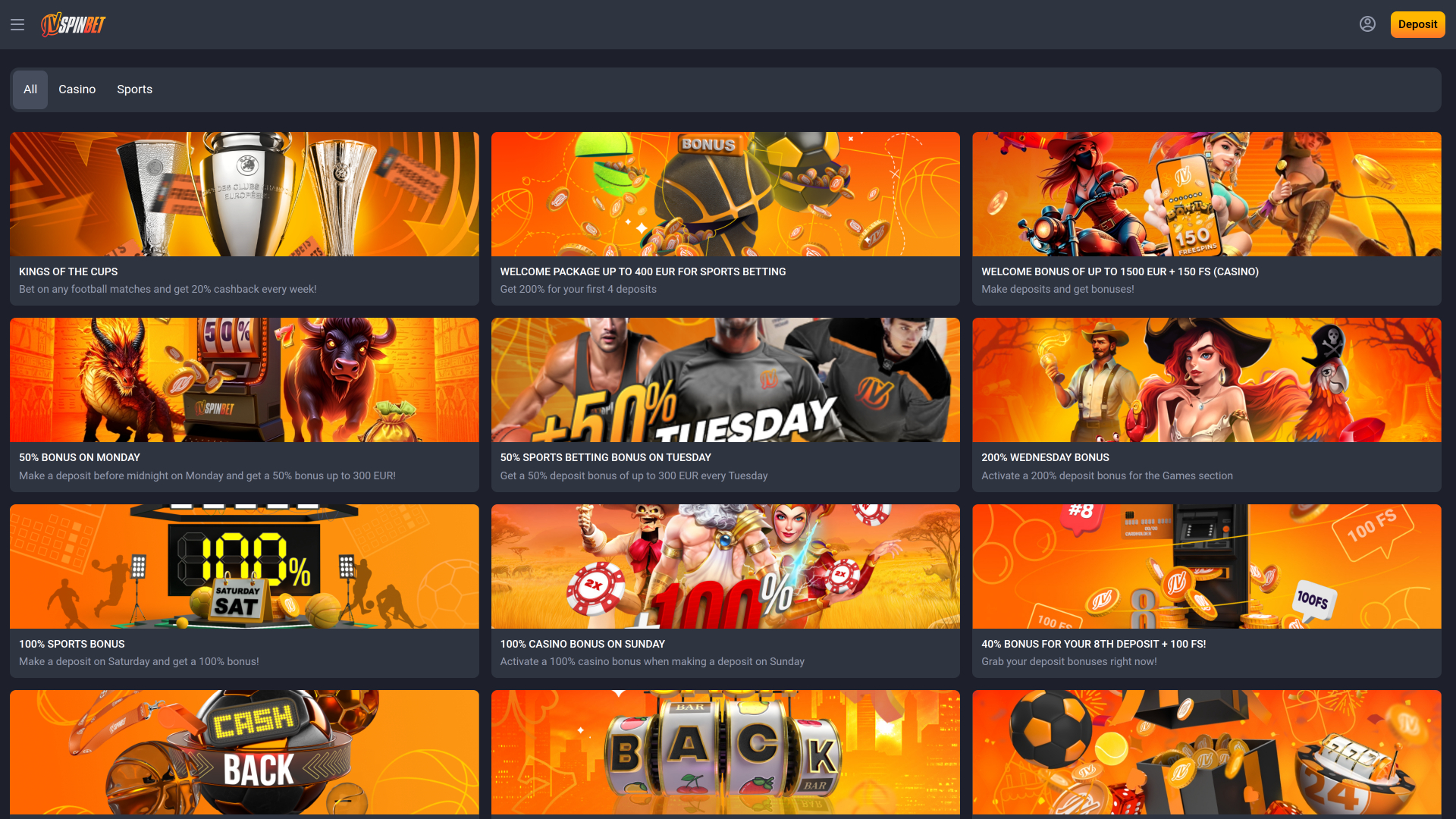 Promociones de escritorio del casino JVSPINBET