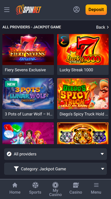 Jackpot móvil del casino JVSPINBET