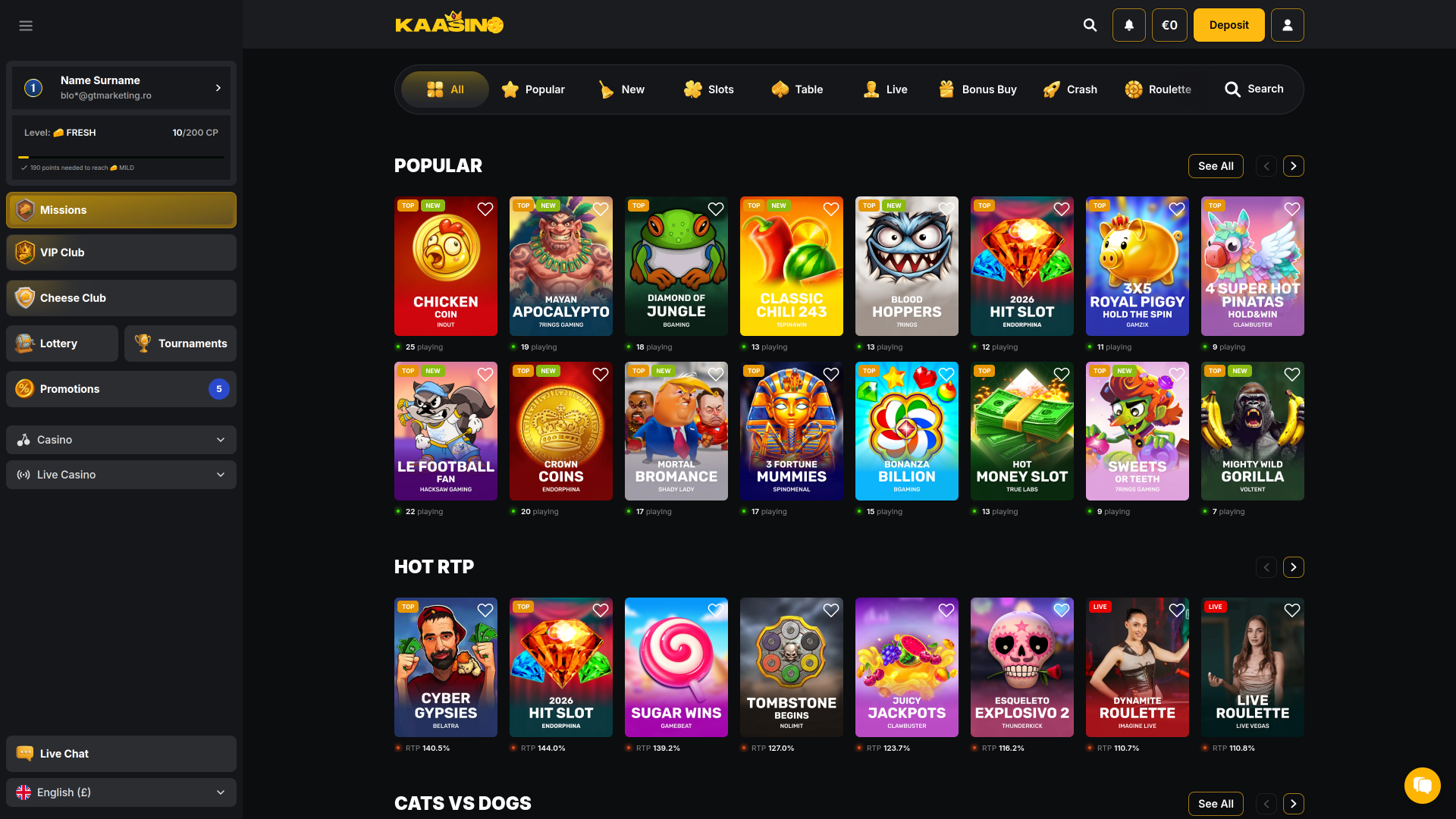 Kaasino Casino Desktop-Spiele