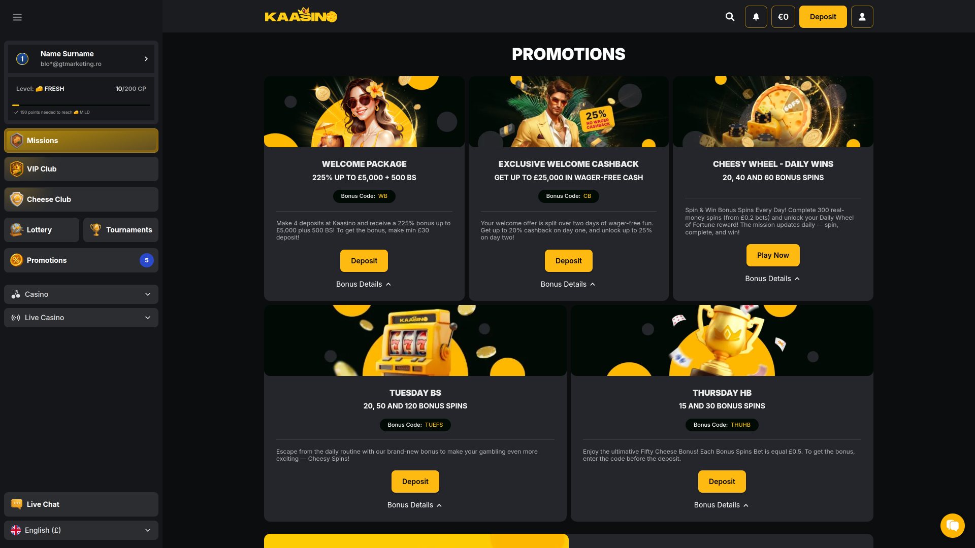 Kaasino Casino Desktop-Aktionen