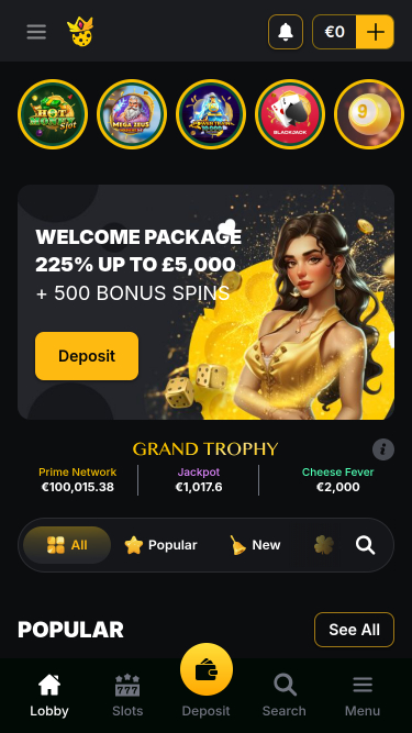 Kaasino Casino mobile Homepage